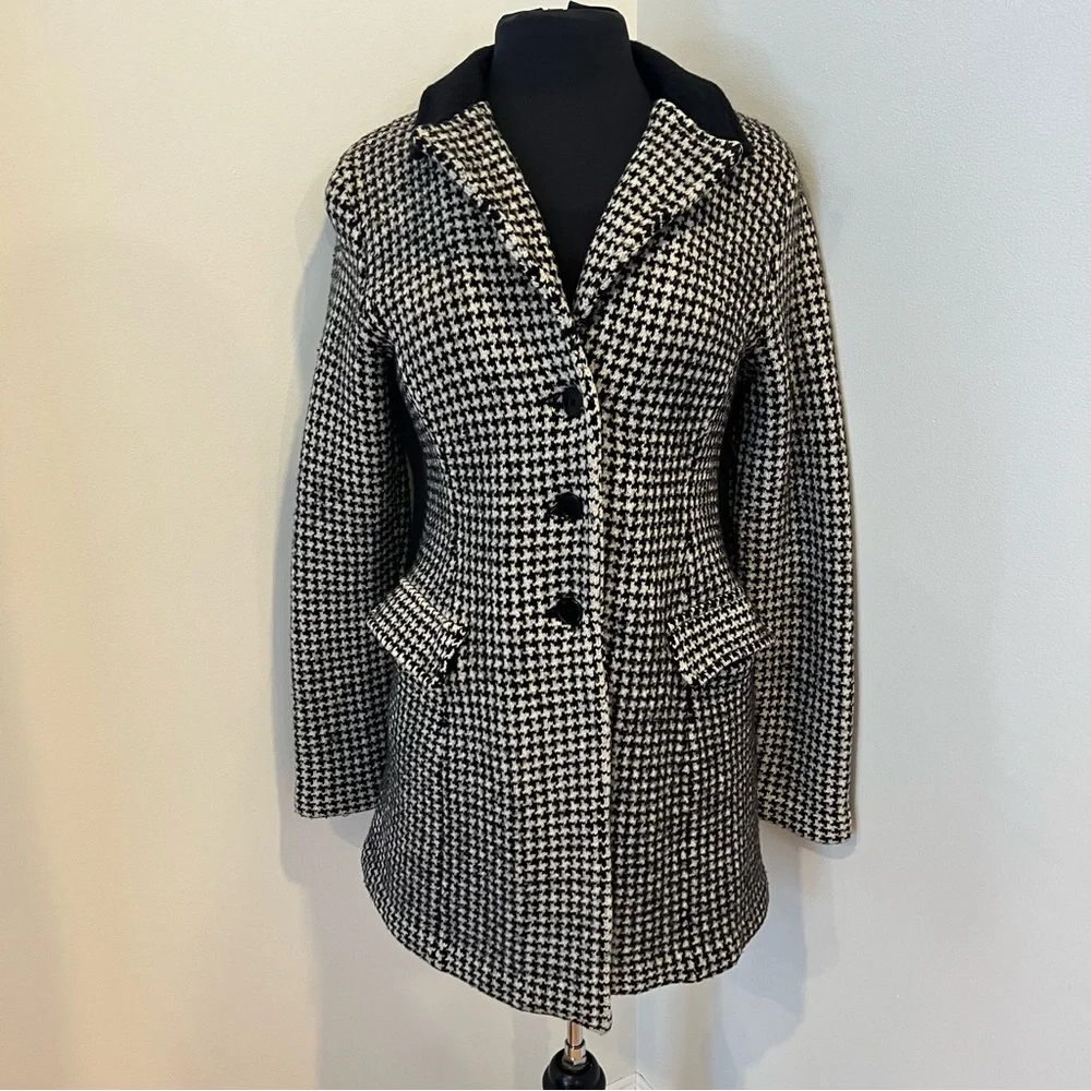 Lauren Ralph Lauren Houndstooth equestrian Wool Peacoat XL Fits S/M Black White - Picture 3 of 10